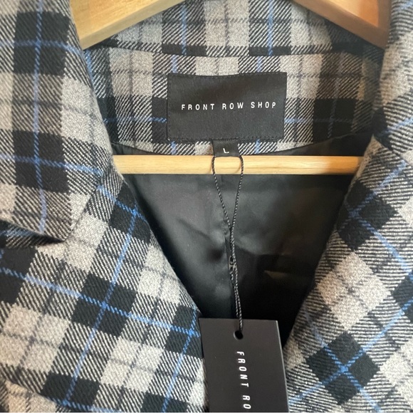 FRONT ROW SHOP Asymmetrical Plaid Jacket, Wool Blend Blazer, Size Large - Picture 5 of 6